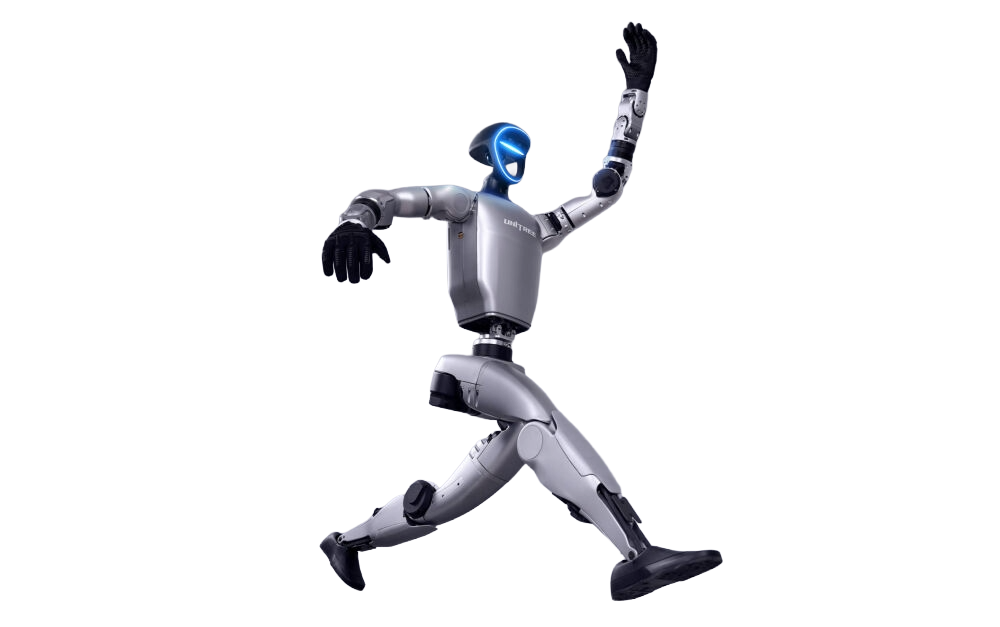 Unitree G1 humanoid robot in jumping position